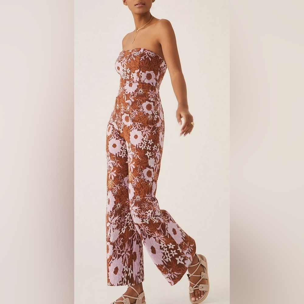 Anthropologie The Botanist Floral Jumpsuit in Brown and Purple - Size 0